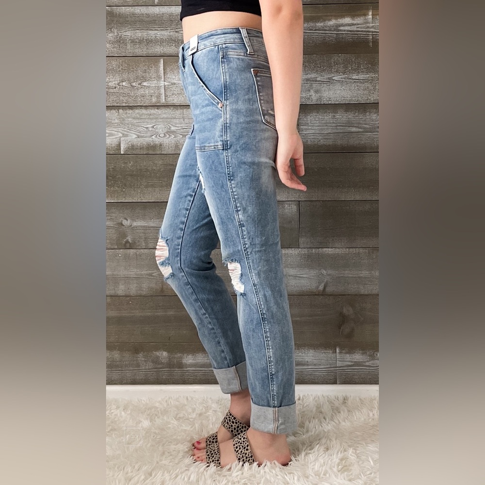 judy blue high waist patch pocket destroyed boyfriend jeans medium JB88825REG MD - Picture 10 of 16
